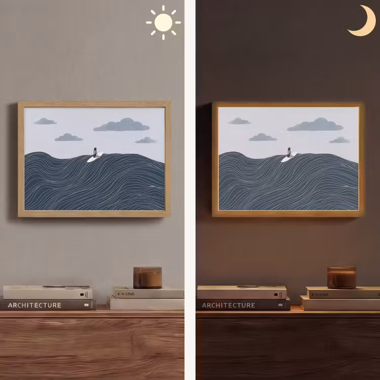 Persoon - Surfen - Oceaan - Natuur - Modern Light Box met batterij (Wandlamp) middel -sfeer3