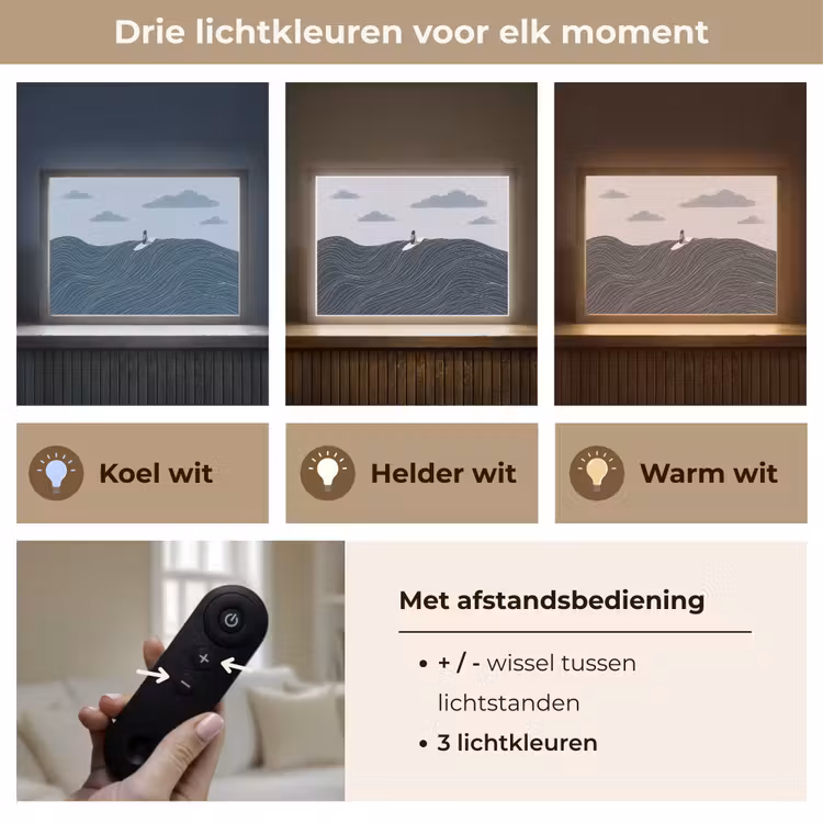 Persoon - Surfen - Oceaan - Natuur - Modern Light Box met batterij (Wandlamp) middel -USP_lichtkleurNL