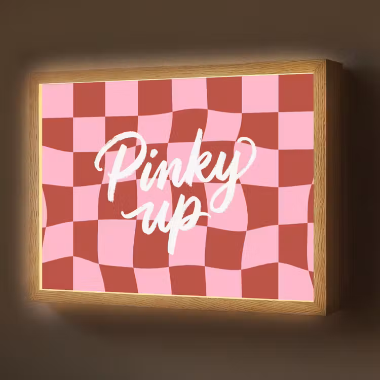 Pinky up - Geblokt - Bordeauxrood Light Box met batterij (Wandlamp) middel -z3d_website