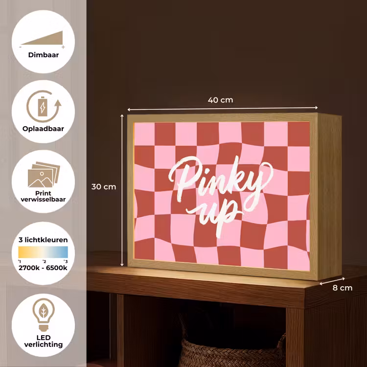 Pinky up - Geblokt - Bordeauxrood Light Box met batterij (Wandlamp) middel -USP_websiteoverzichtNL
