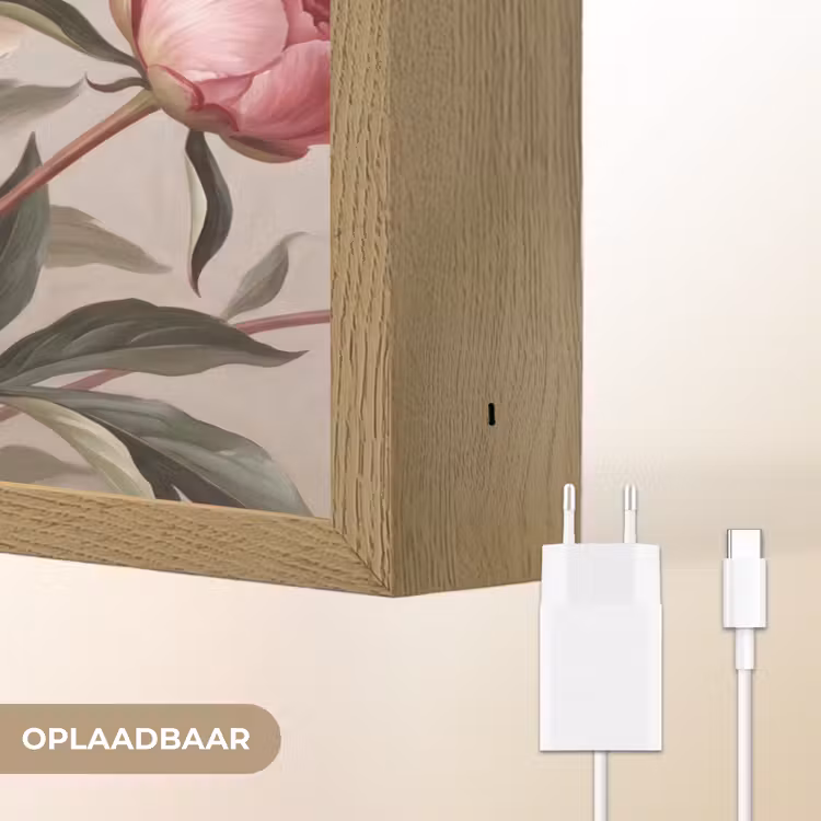 Pioenrozen - Boeket - Roze Light Box met batterij (Wandlamp) middel -USP_websiteoplaadbaarNL