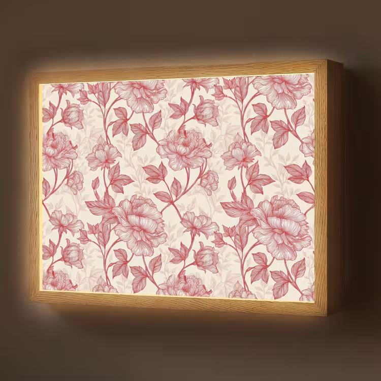 Pioenrozen - Modern -  Rood Light Box met batterij (Wandlamp) middel 907 -z3d_website