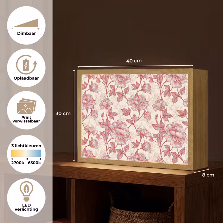 Pioenrozen - Modern -  Rood Light Box met batterij (Wandlamp) middel 907 -USP_websiteoverzichtNL