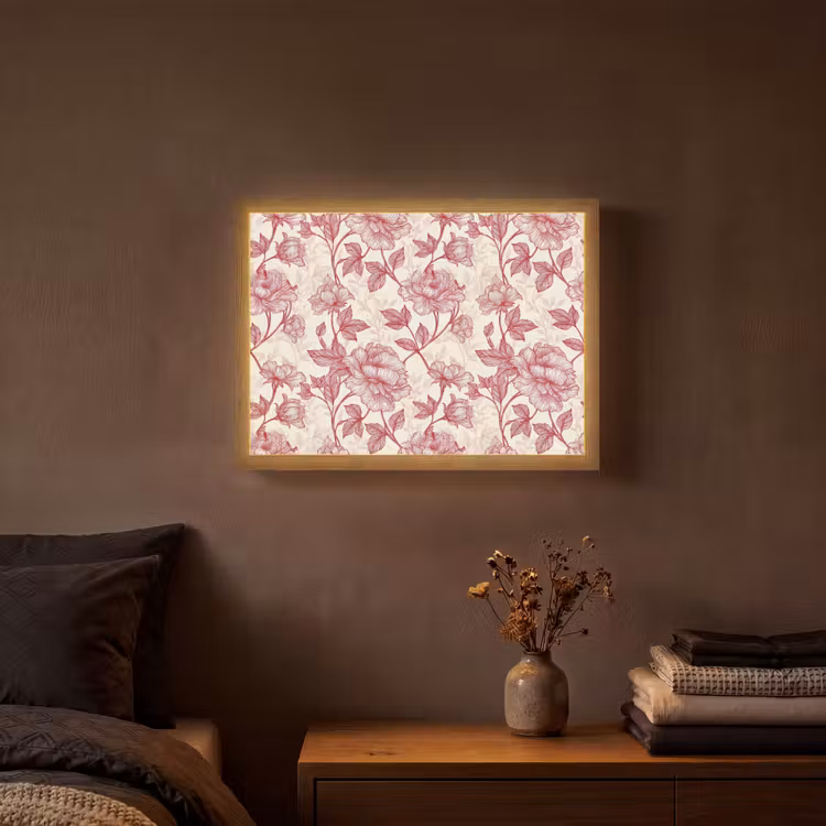 Pioenrozen - Modern -  Rood Light Box met batterij (Wandlamp) middel 907 -sfeer4