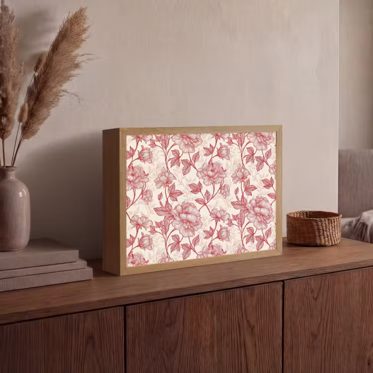 Pioenrozen - Modern -  Rood Light Box met batterij (Wandlamp) middel 907 -sfeer2