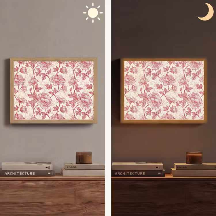 Pioenrozen - Modern -  Rood Light Box met batterij (Wandlamp) middel 907 -sfeer3