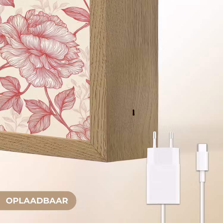 Pioenrozen - Modern -  Rood Light Box met batterij (Wandlamp) middel 907 -USP_websiteoplaadbaarNL