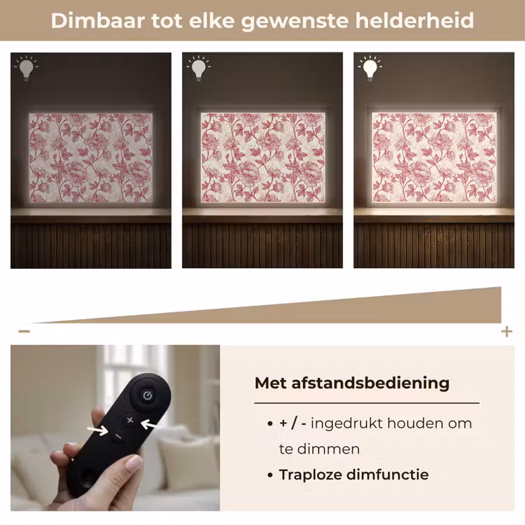 Pioenrozen - Modern -  Rood Light Box met batterij (Wandlamp) middel 907 -USP_dimbaarNL