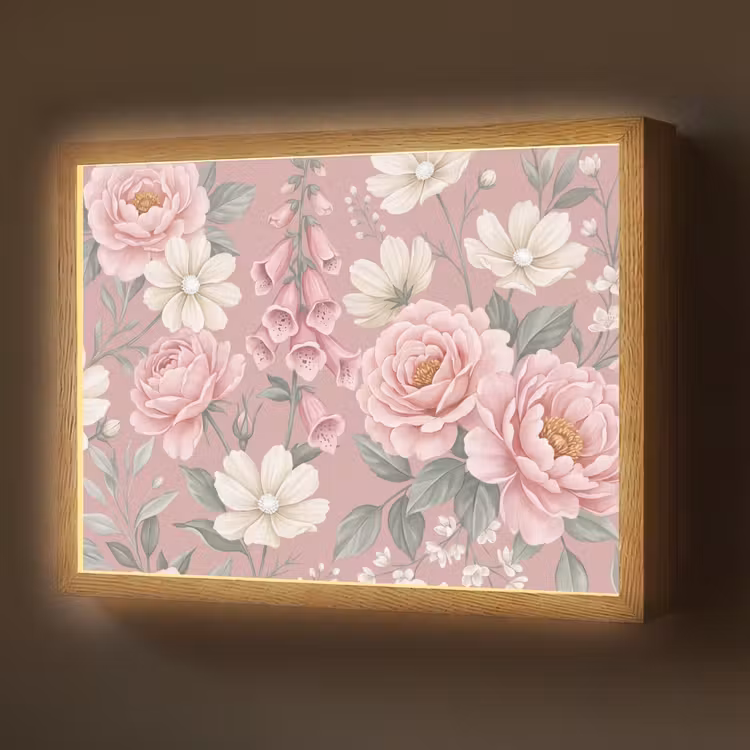 Pioenrozen - Vingerhoedskruid - Pink Light Box met batterij (Wandlamp) middel -z3d_website