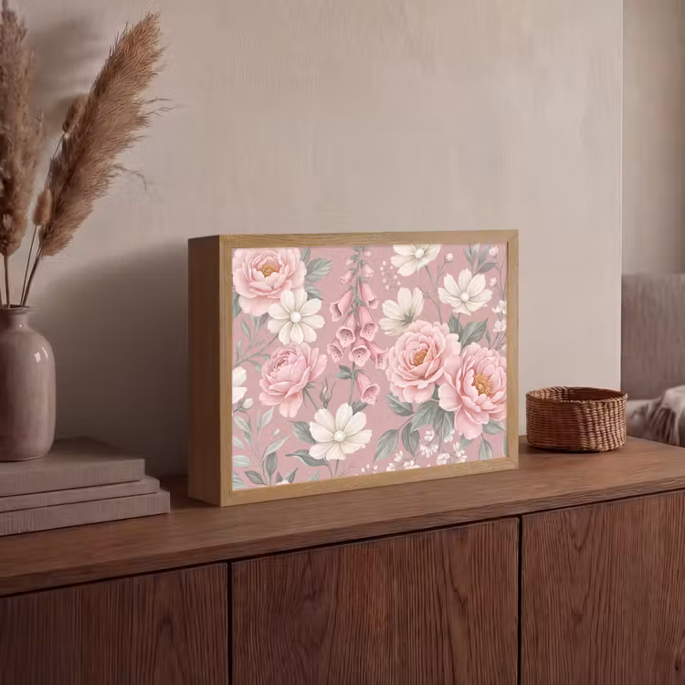 Pioenrozen - Vingerhoedskruid - Pink Light Box met batterij (Wandlamp) middel -sfeer2