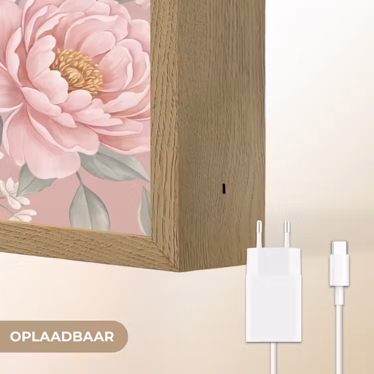 Pioenrozen - Vingerhoedskruid - Pink Light Box met batterij (Wandlamp) middel -USP_websiteoplaadbaarNL