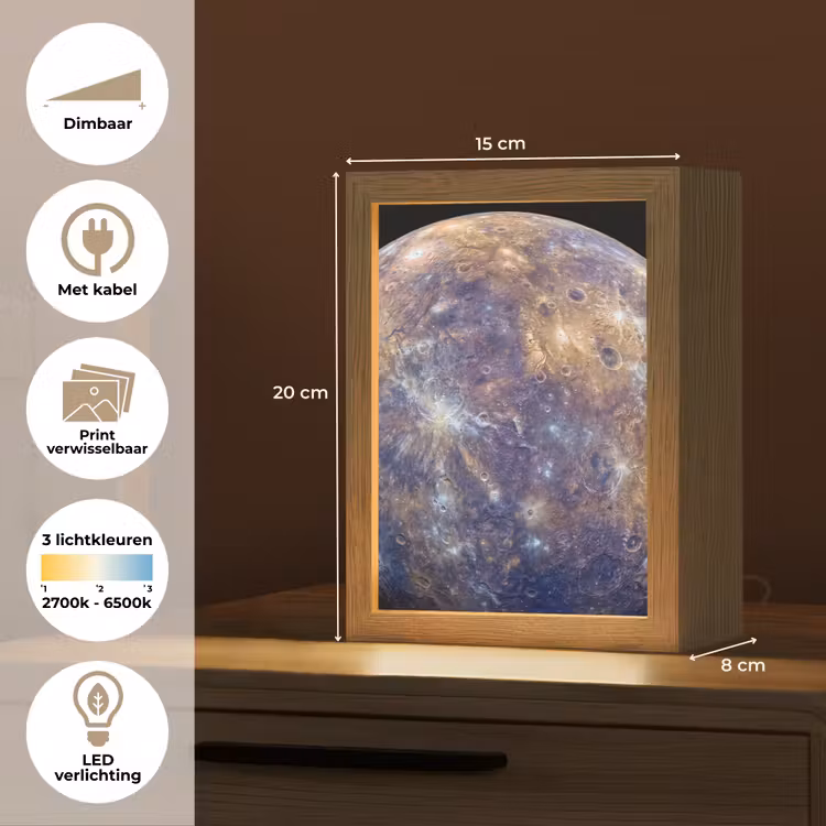Lightbox - Wandlamp - Planeet - Kraters - Ruimte - Planeet - Kraters - Ruimte Light Box met kabel (Wandlamp) klein