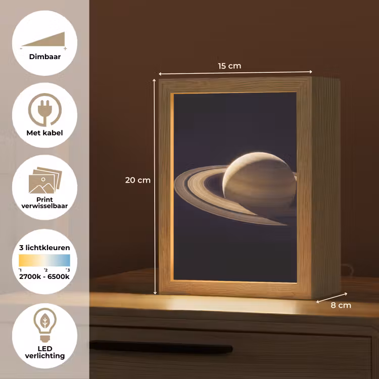 Lightbox - Wandlamp - Planeet - Ringen - Ruimte - Planeet - Ringen - Ruimte Light Box met kabel (Wandlamp) klein