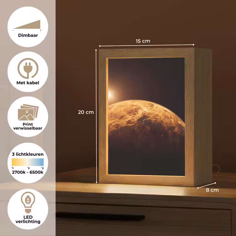 Lightbox - Wandlamp - Planeet - Ruimte - Oranje - Planeet - Ruimte - Oranje Light Box met kabel (Wandlamp) klein