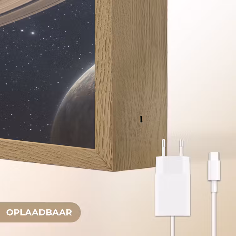 Planeten - Saturnus - Ruimte Light Box met batterij (Wandlamp) middel -USP_websiteoplaadbaarNL