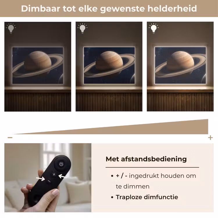 Planeten - Saturnus - Ruimte Light Box met batterij (Wandlamp) middel -USP_dimbaarNL