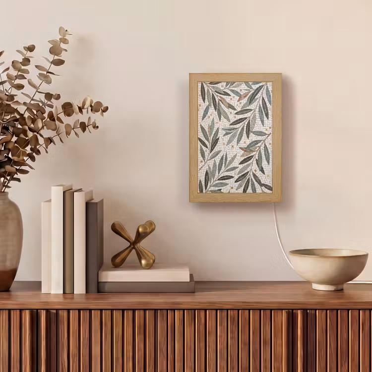 Plant - Blad - Mozaïek - Groen Light Box met kabel (Wandlamp) klein -sfeer2