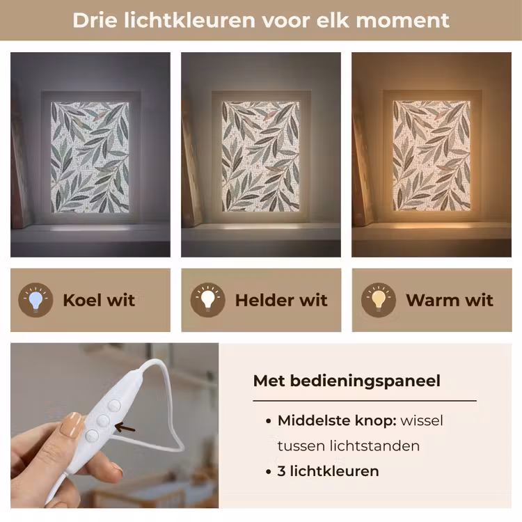 Plant - Blad - Mozaïek - Groen Light Box met kabel (Wandlamp) klein -USP_lichtkleurNL
