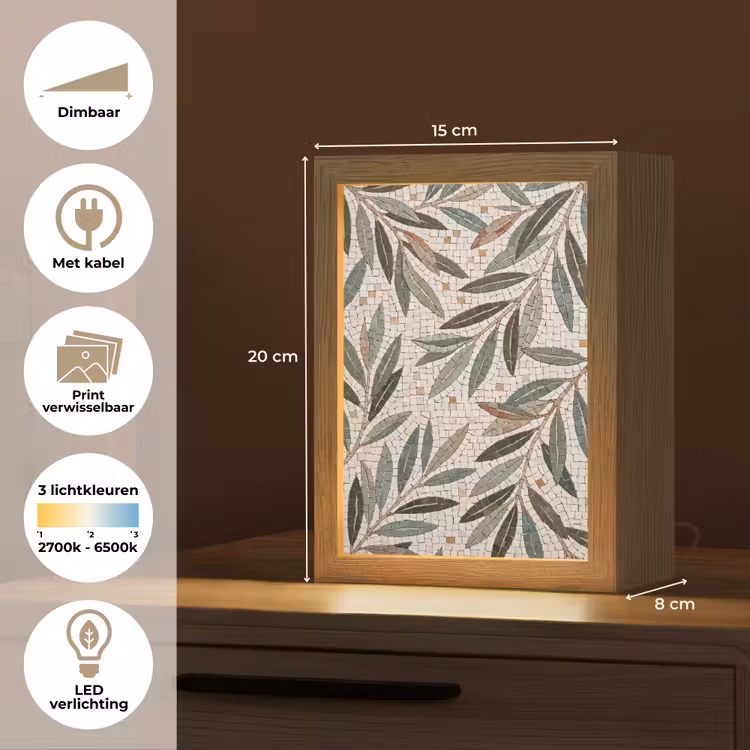 Plant - Blad - Mozaïek - Groen Light Box met kabel (Wandlamp) klein -USP_websiteoverzichtNL