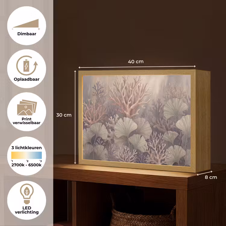 Plant - Bladeren - Zee - Illustratie - Groen Light Box met batterij (Wandlamp) middel -USP_websiteoverzichtNL