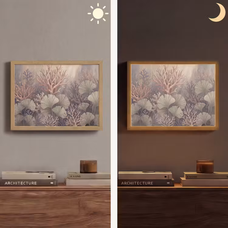 Plant - Bladeren - Zee - Illustratie - Groen Light Box met batterij (Wandlamp) middel -sfeer3