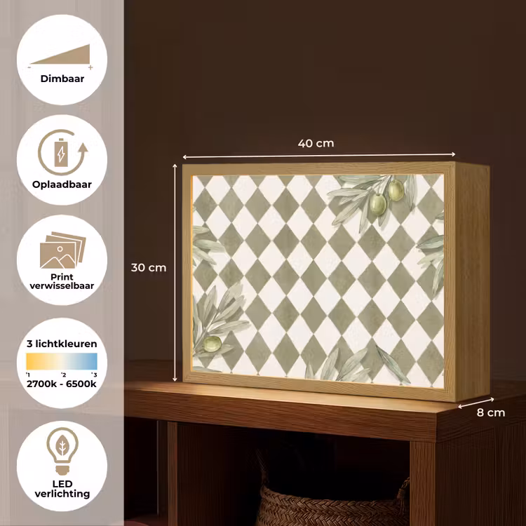 Plant - Olijftakken - Waterverf - Mediterraan - Groen Light Box met batterij (Wandlamp) middel -USP_websiteoverzichtNL