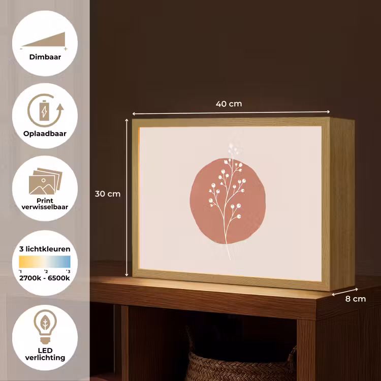 Plant - Tak - Abstract - Modern - Wit Light Box met batterij (Wandlamp) middel -USP_websiteoverzichtNL