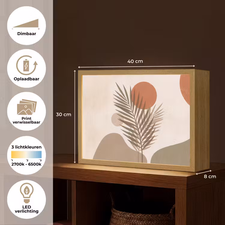 Planten - Bladeren - Abstract - Modern - Beige Light Box met batterij (Wandlamp) middel -USP_websiteoverzichtNL