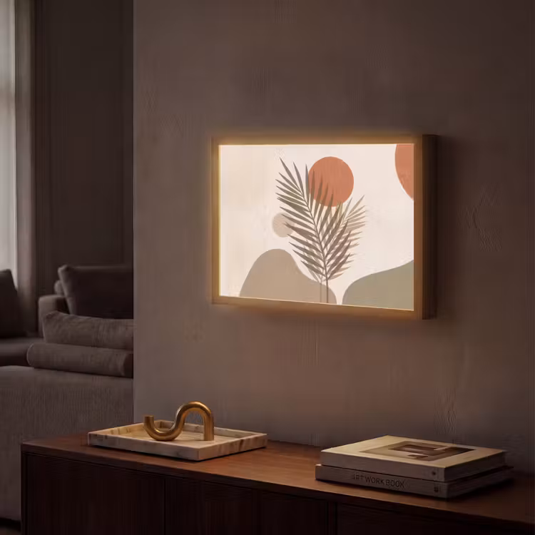 Planten - Bladeren - Abstract - Modern - Beige Light Box met batterij (Wandlamp) middel -sfeer1
