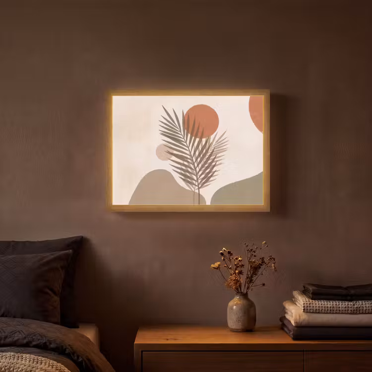 Planten - Bladeren - Abstract - Modern - Beige Light Box met batterij (Wandlamp) middel -sfeer4