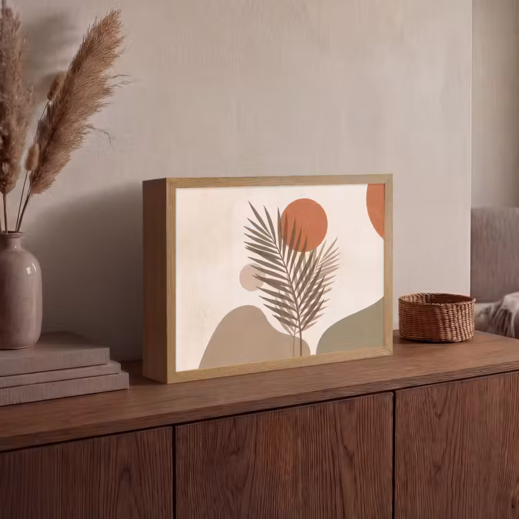 Planten - Bladeren - Abstract - Modern - Beige Light Box met batterij (Wandlamp) middel -sfeer2