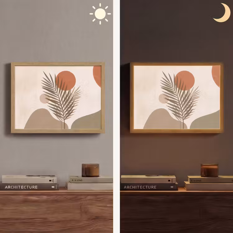 Planten - Bladeren - Abstract - Modern - Beige Light Box met batterij (Wandlamp) middel -sfeer3