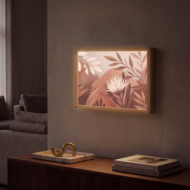 Planten - Bladeren - Botanisch - Modern - Bruin Light Box met batterij (Wandlamp) middel -sfeer1