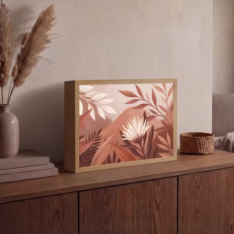 Planten - Bladeren - Botanisch - Modern - Bruin Light Box met batterij (Wandlamp) middel -sfeer2