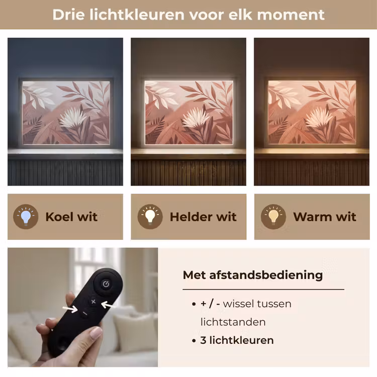 Planten - Bladeren - Botanisch - Modern - Bruin Light Box met batterij (Wandlamp) middel -USP_lichtkleurNL