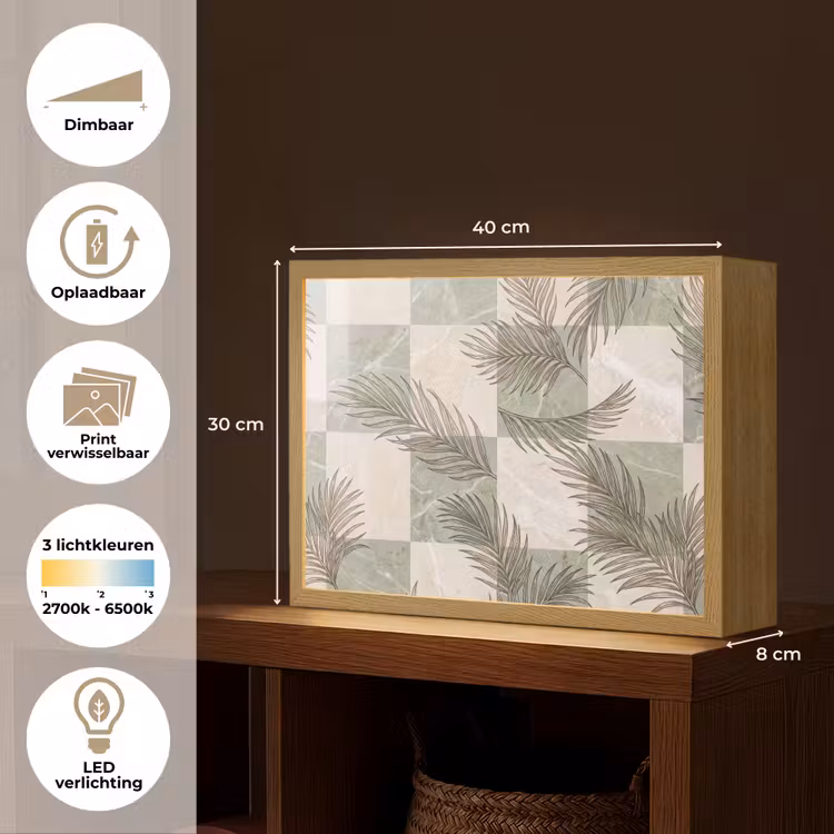 Planten - Bladeren - Marmer - Modern - Groen Light Box met batterij (Wandlamp) middel -USP_websiteoverzichtNL