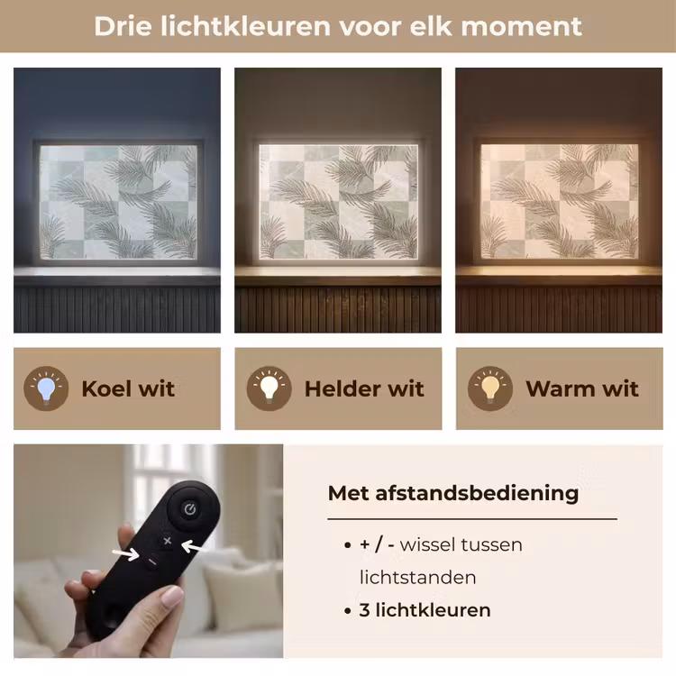 Planten - Bladeren - Marmer - Modern - Groen Light Box met batterij (Wandlamp) middel -USP_lichtkleurNL