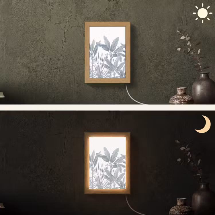 Planten - Bladeren - Natuur - Grijs Light Box met kabel (Wandlamp) klein -sfeer3