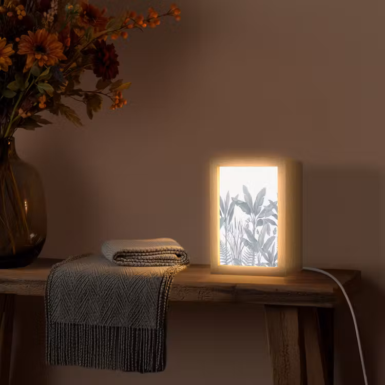 Planten - Bladeren - Natuur - Grijs Light Box met kabel (Wandlamp) klein -sfeer4