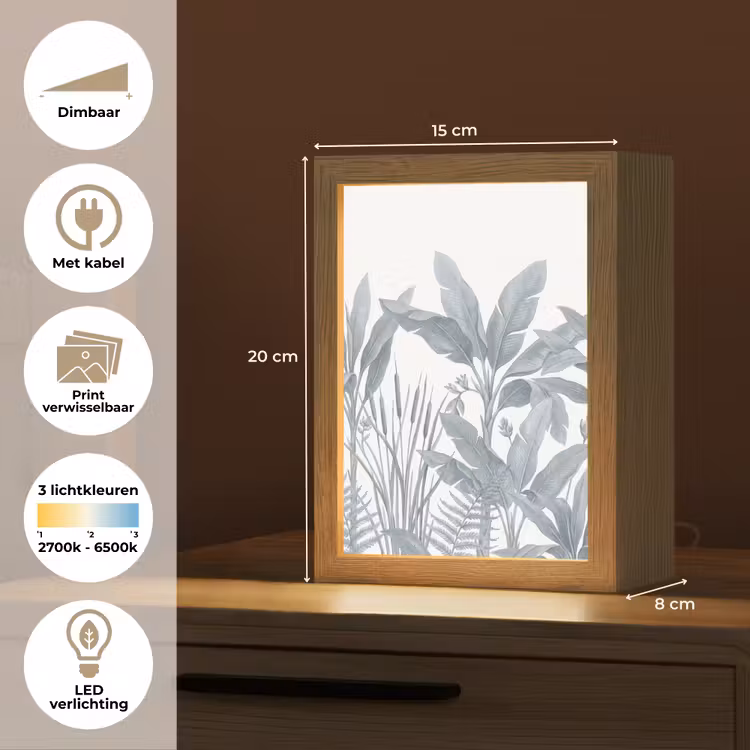 Planten - Bladeren - Natuur - Grijs Light Box met kabel (Wandlamp) klein -USP_websiteoverzichtNL