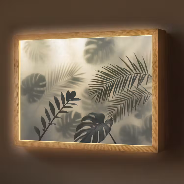 Planten - Bladeren - Schaduwen - Groen - Modern Light Box met batterij (Wandlamp) middel -z3d_website