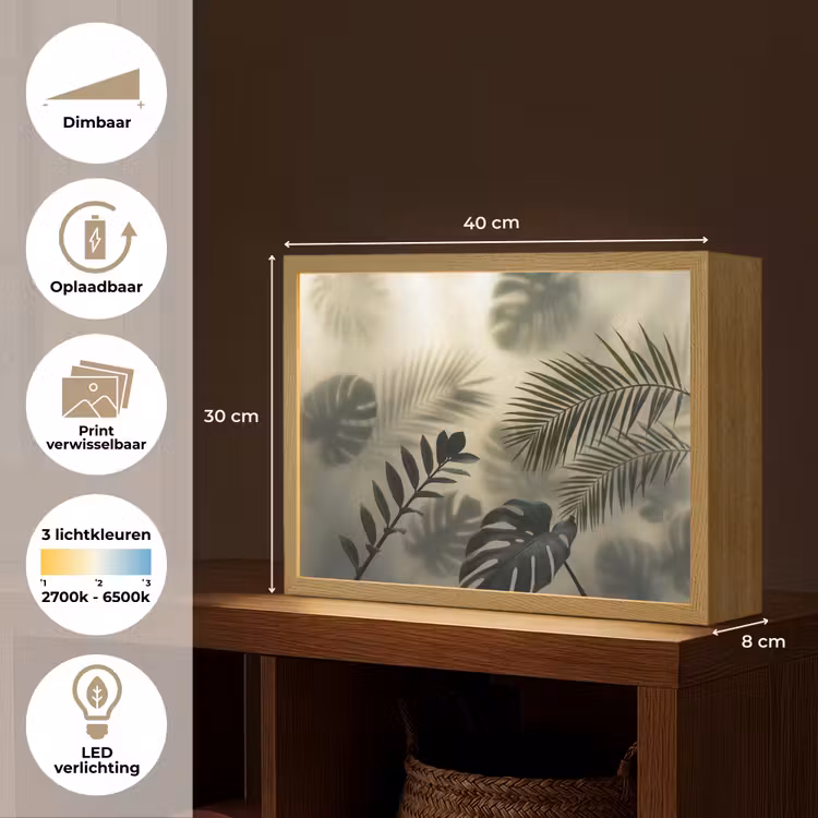 Planten - Bladeren - Schaduwen - Groen - Modern Light Box met batterij (Wandlamp) middel -USP_websiteoverzichtNL