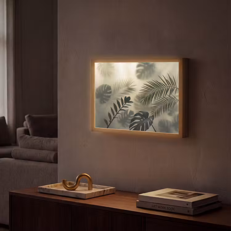 Planten - Bladeren - Schaduwen - Groen - Modern Light Box met batterij (Wandlamp) middel -sfeer1