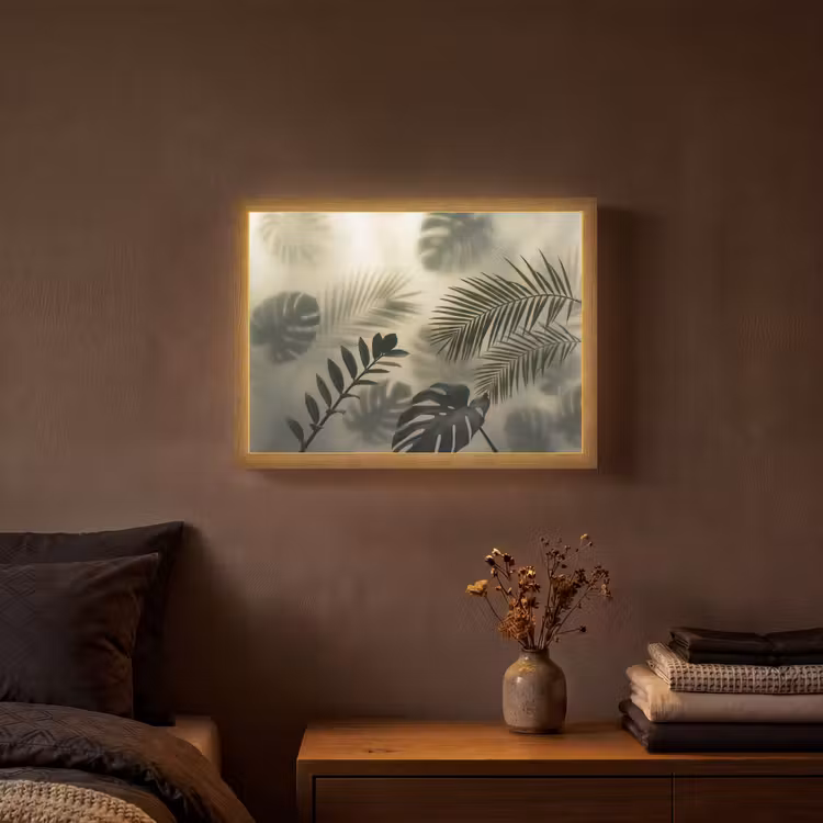 Planten - Bladeren - Schaduwen - Groen - Modern Light Box met batterij (Wandlamp) middel -sfeer4