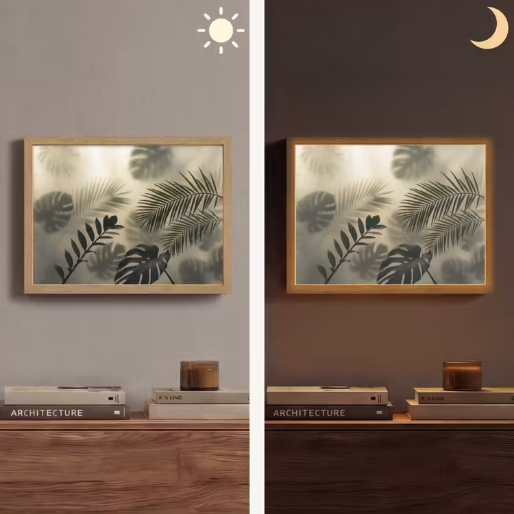 Planten - Bladeren - Schaduwen - Groen - Modern Light Box met batterij (Wandlamp) middel -sfeer3