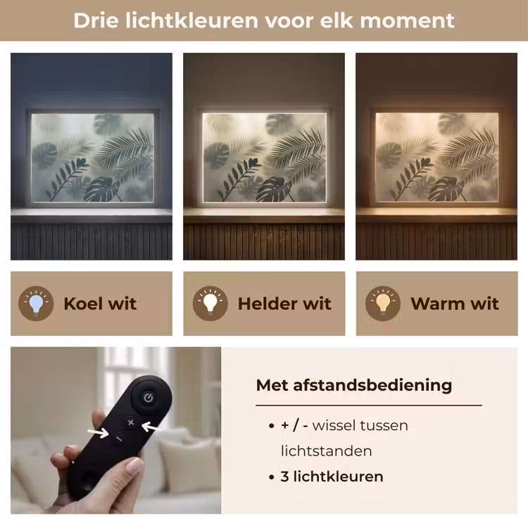 Planten - Bladeren - Schaduwen - Groen - Modern Light Box met batterij (Wandlamp) middel -USP_lichtkleurNL