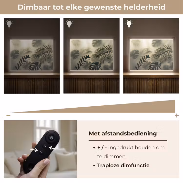 Planten - Bladeren - Schaduwen - Groen - Modern Light Box met batterij (Wandlamp) middel -USP_dimbaarNL