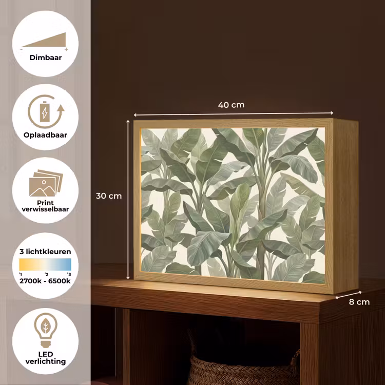 Planten - Bladeren - Tropisch - Groen Light Box met batterij (Wandlamp) middel -USP_websiteoverzichtNL