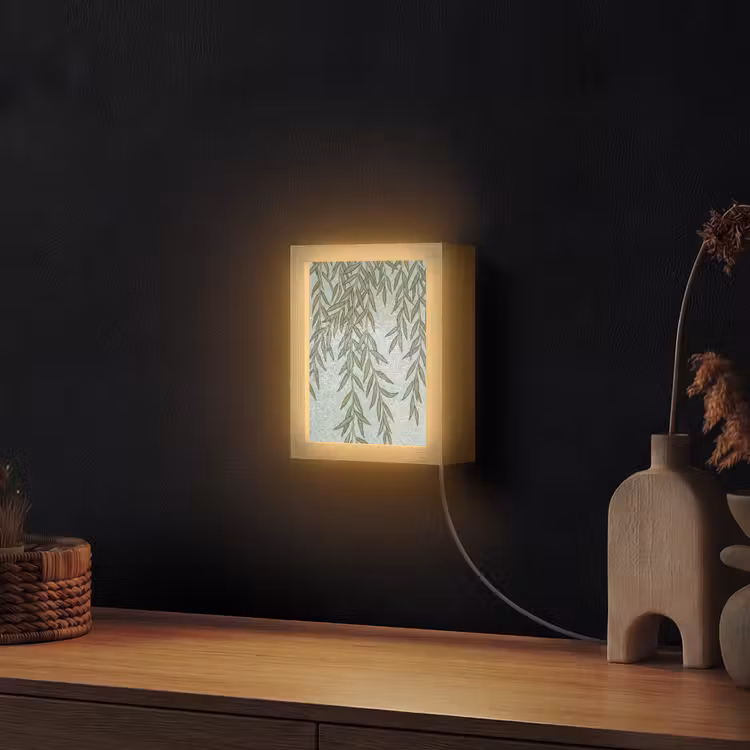 Planten - Mozaïek - Patroon - Groen - Blauw Light Box met kabel (Wandlamp) klein -sfeer1