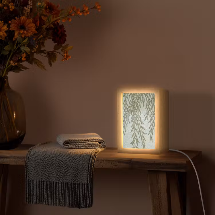 Planten - Mozaïek - Patroon - Groen - Blauw Light Box met kabel (Wandlamp) klein -sfeer4